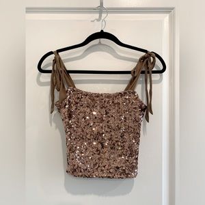 Free People Hey Girl Sequin Cami - Bronze with Tie Sleeve